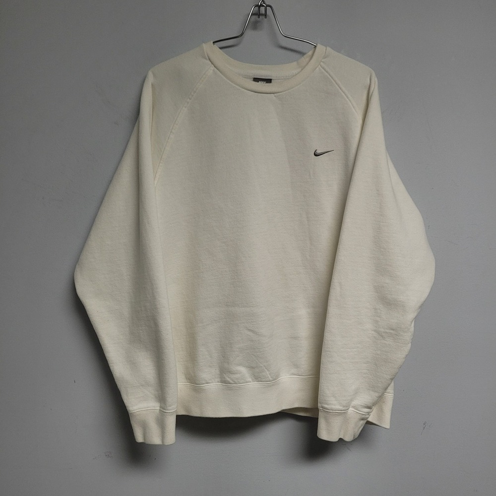 Y2K Vintage Nike Swoosh Crewneck Boxy Sweatshirt Large White Grey Pullover‎ Mens